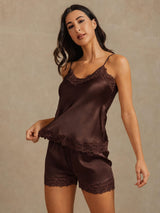 [Brun] SilkSilky-SE Spaghetti Strap V Neck Camisole Set 003