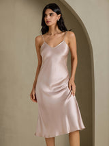 [Skugggrå] SilkSilky-SE Spaghetti Strap V Neck Klänning 007