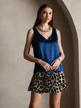 [Mörkblå] SilkSilky-SE Sleeveless V Neck Cami Toppar 005