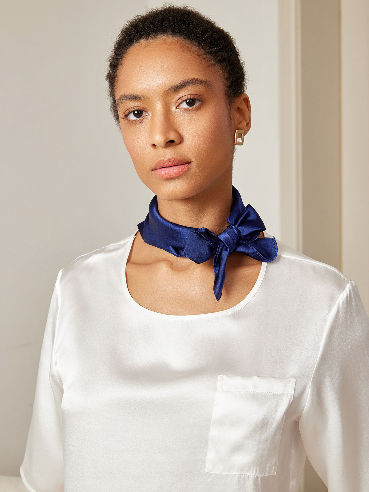 [Mörkblå] SilkSilky-SE Rent Silke Scarf 002