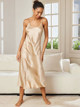 [Champagne] SilkSilky-SE Spaghetti Strap V Neck Nattlinne 003