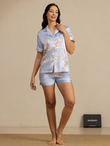 [Ljusblå] SilkSilky-SE Short Sleeve Lapel Collar Dam Pyjama 006