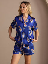 [Marinblå Sjöhäst] SilkSilky-SE Short Sleeve Lapel Collar Dam Pyjama 004