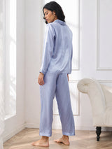 [Stålblå] SilkSilky-SE Long Sleeve Lapel Collar Dam Pyjama 002