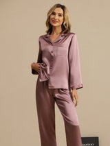 [Blek Mauve] SilkSilky-SE Long Sleeve Lapel Collar Dam Pyjama 003