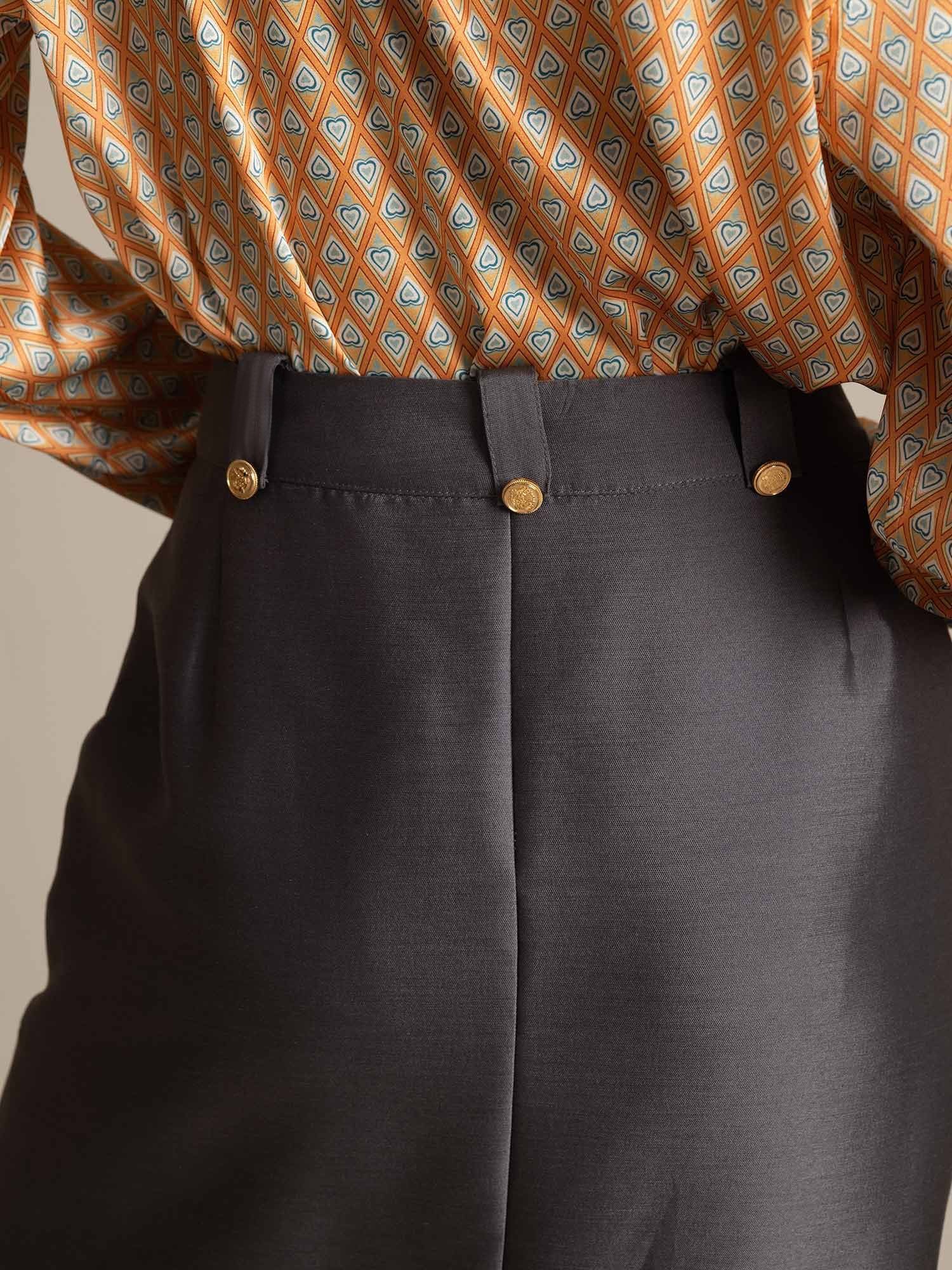 [Grå] SilkSilky-SE 32Momme Silk-Wool Blend Skirt 005,