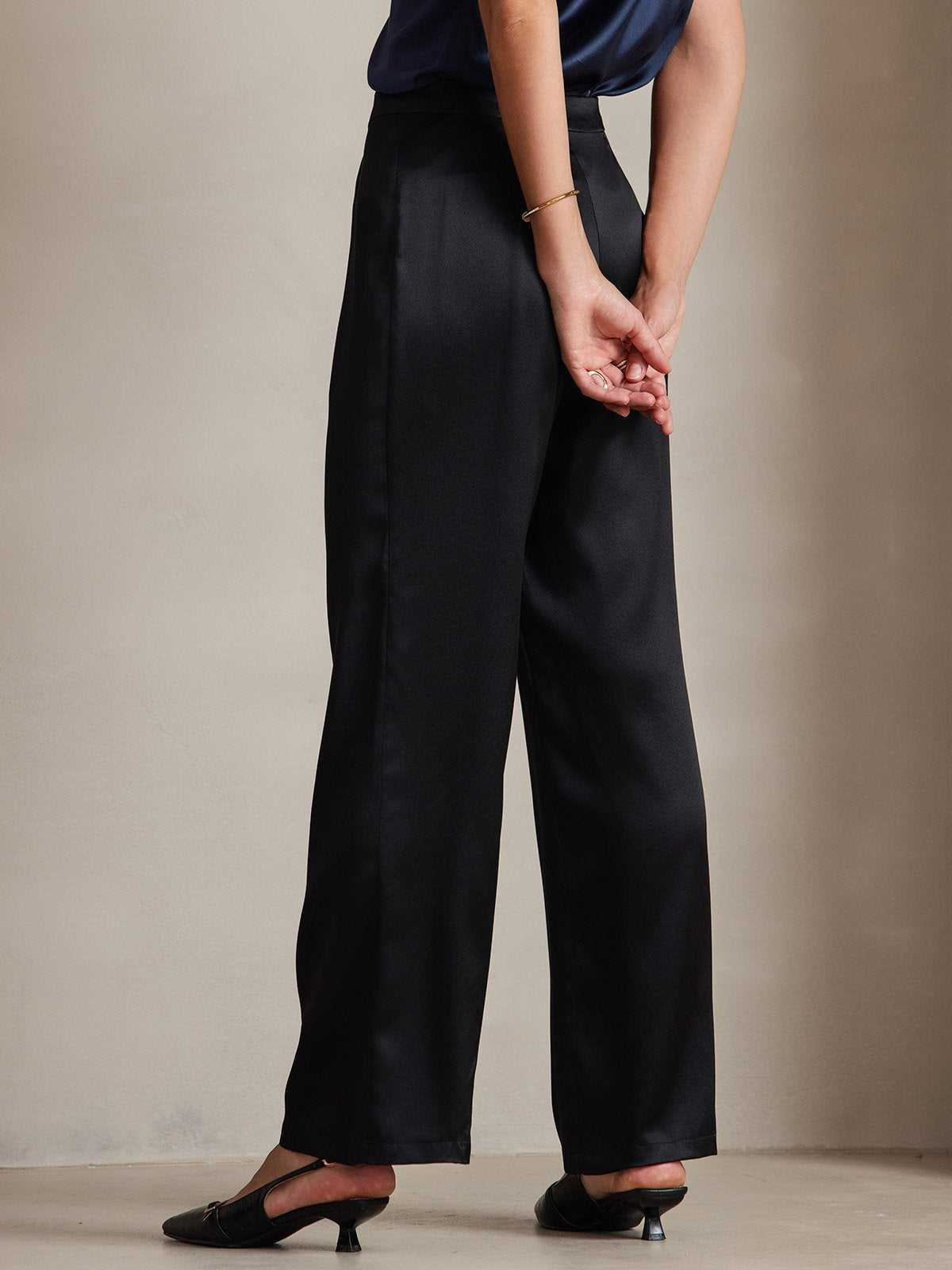 [Svart] SilkSilky-SE 19Momme Silke Womens Pants 004