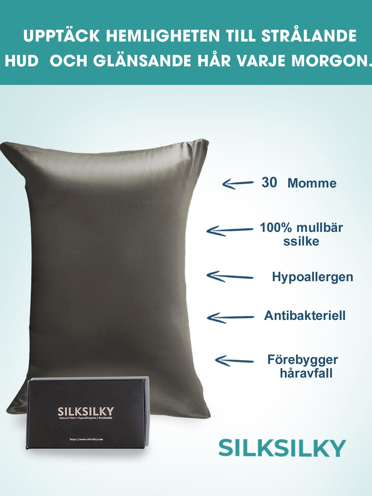 SilkSilky SE 30Momme Rent Silke Pillowcase Mörkgrå 003