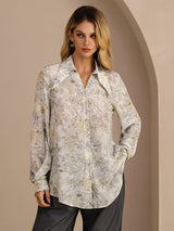 [Salvia Blomma] SilkSilky-SE Long Sleeve Lapel Collar Blus 001