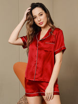 [Vin] SilkSilky-SE Kort Ärm Notchkrage Dam Pyjama 003
