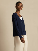 [Mörkblå] SilkSilky-SE Long Sleeve Dam Cardigan 006