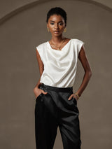 [Vit] SilkSilky-SE Kappärm Cowl Neck Dam T-Shirt 003