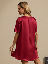 [Mörkröd] SilkSilky-SE Half Sleeve V Neck Nattlinne 002