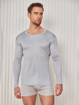 [Ljusgrå] SilkSilky-SE Long Sleeve Round Neck Herr T-Shirt 004