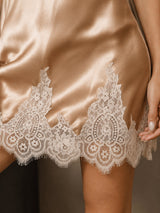 [Champagne] SilkSilky-SE Spaghetti Strap V Neck Nattlinne 004