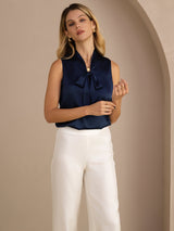 [Mörkblå] SilkSilky-SE Sleeveless Tie Neck Cami Toppar 006