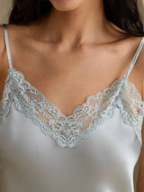 [Gråblå] SilkSilky-SE Spaghetti Strap V Neck Nattlinne 004