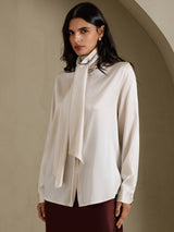 [Ljusgrå] SilkSilky-SE Long Sleeve Tie Neck Damblusar 003