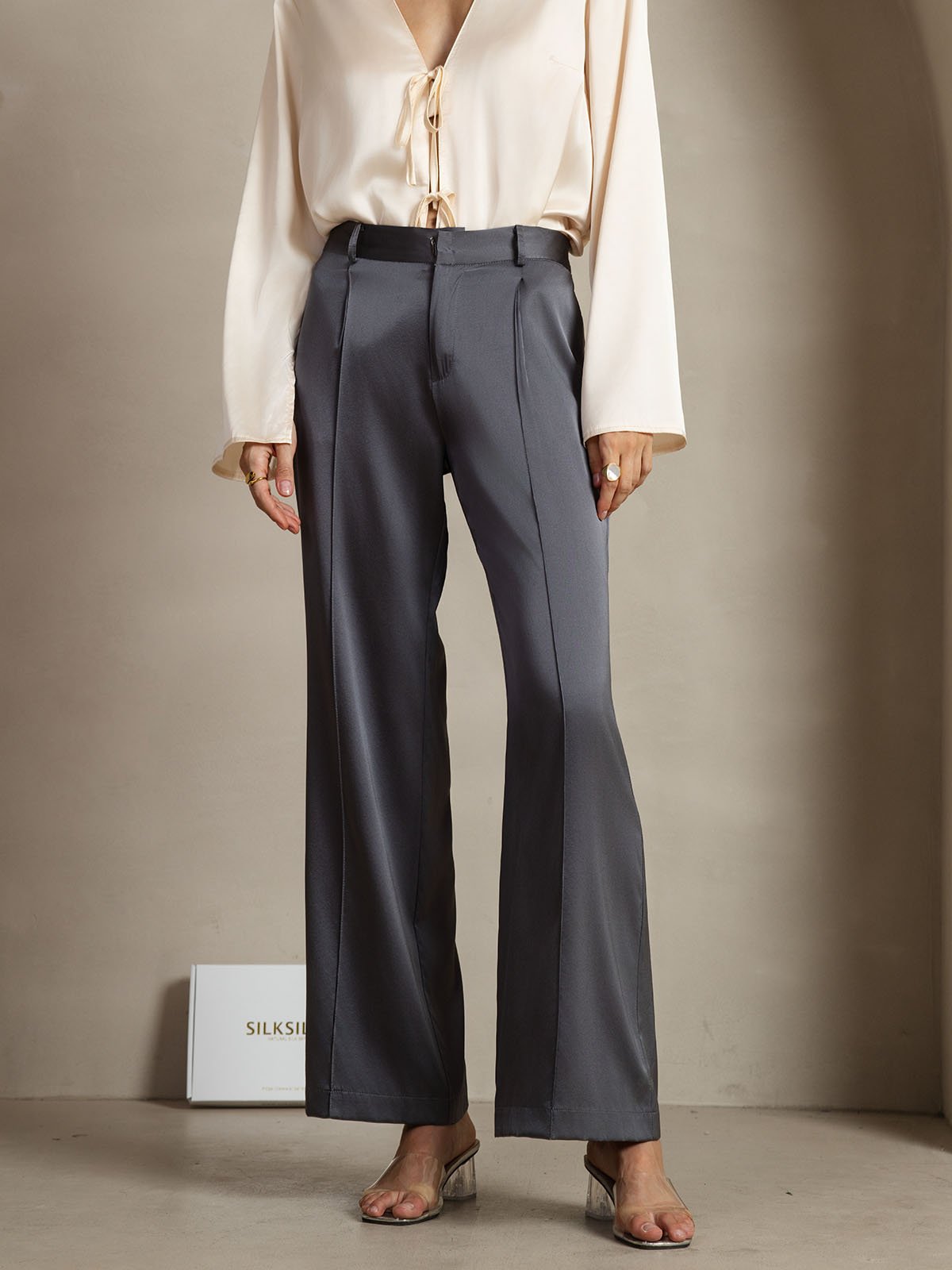 [Mörkgrå] SilkSilky-SE 19Momme Silke Womens Pants 001