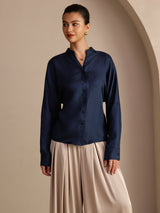[Mörkblå] SilkSilky-SE Long Sleeve Blouse 004