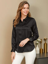[Svart] SilkSilky-SE Long Sleeve Lapel Collar Damskjorta 001
