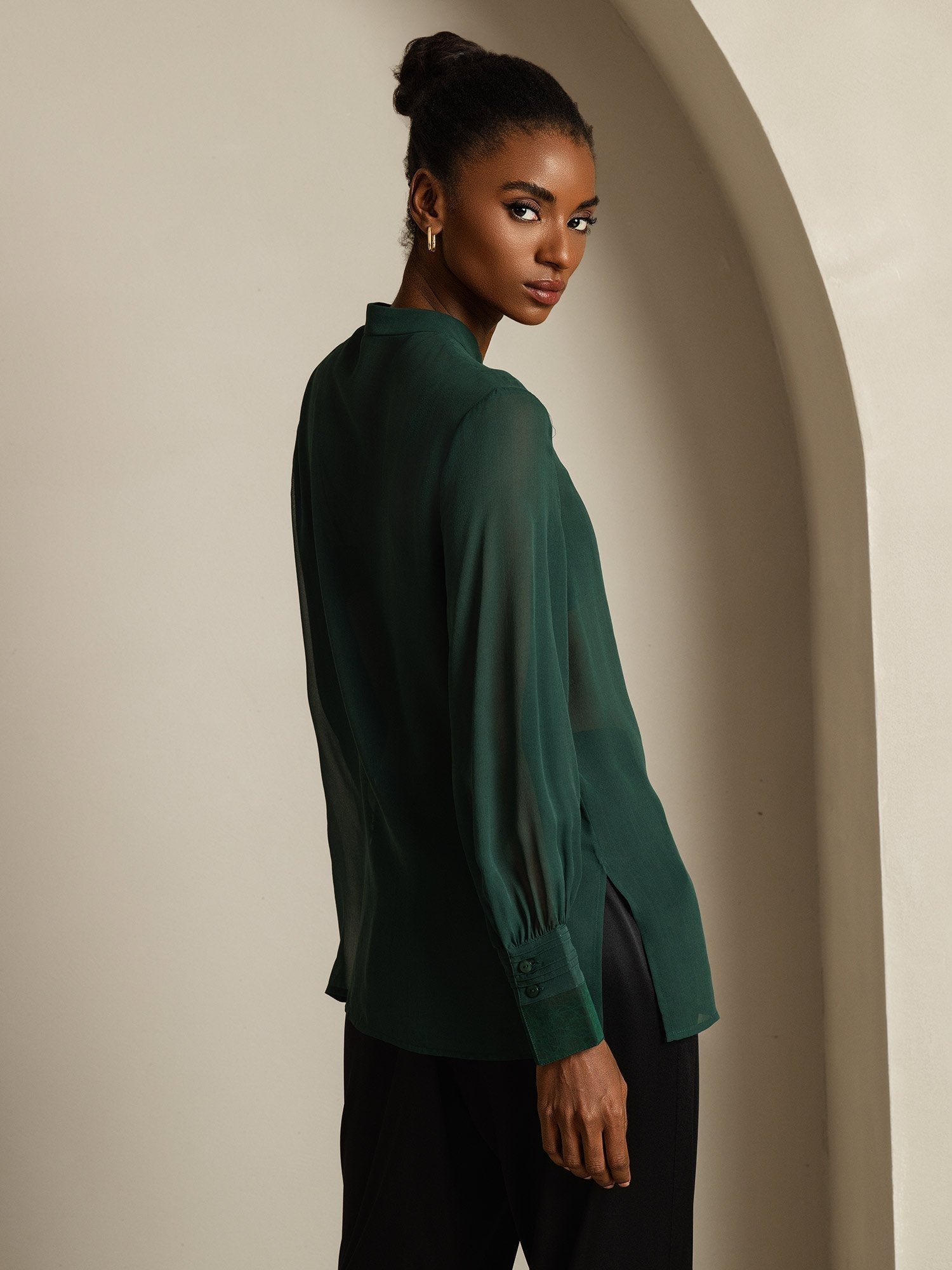 [Mörkgrön] SilkSilky-SE Rent Silke Womens Shirt 006