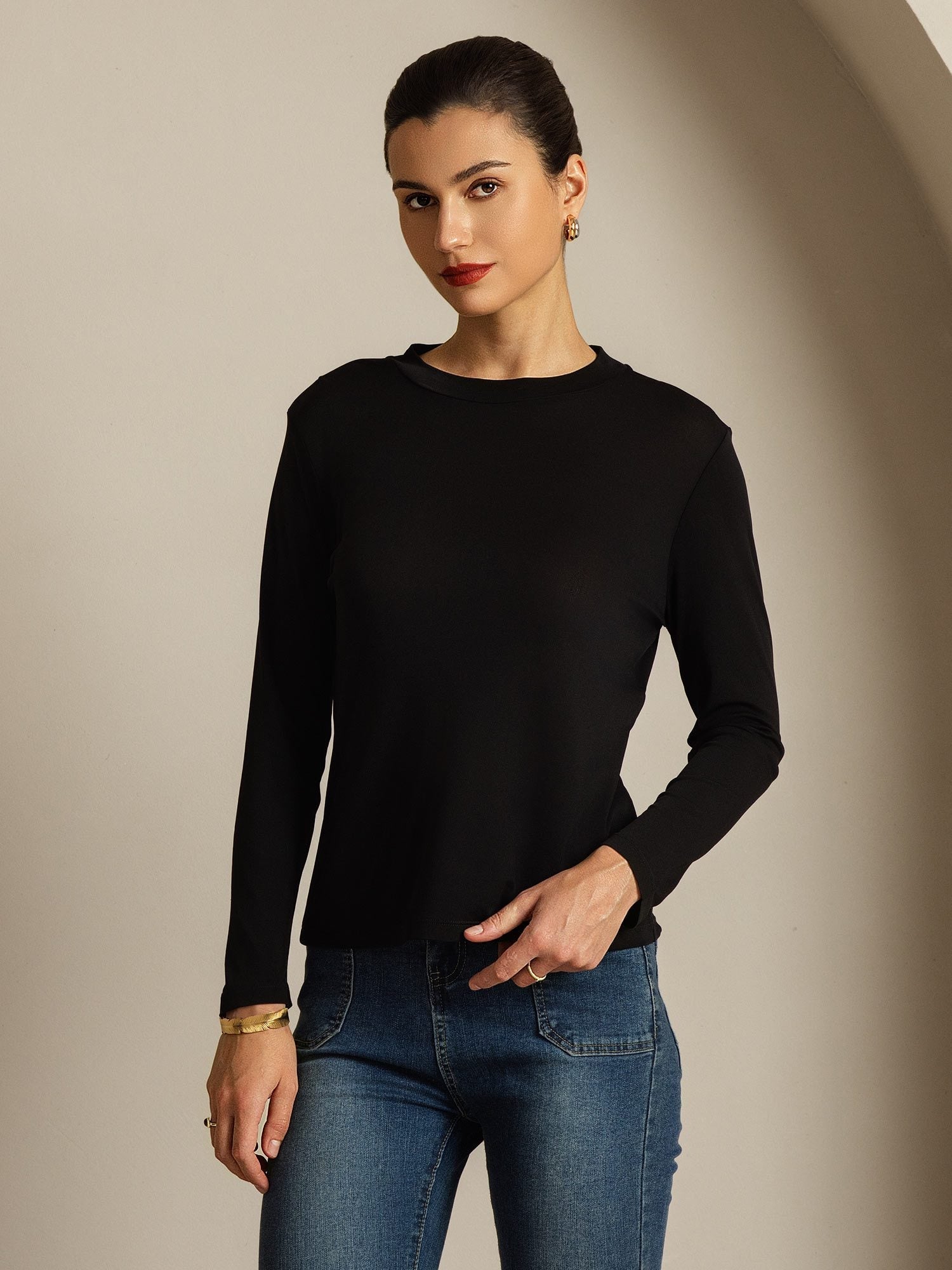 [Svart] SilkSilky-SE Rent Silke Womens T-Shirt 001,