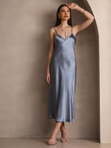 [Gråblå] SilkSilky-SE Spaghetti Strap V Neck Klänning 005