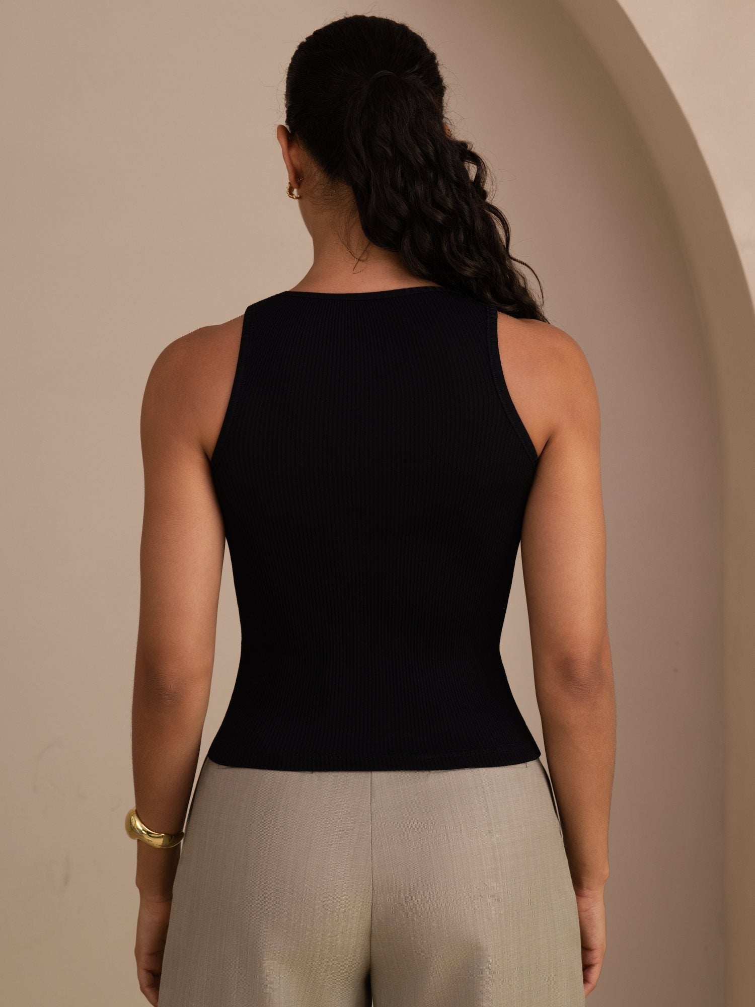 [Svart] SilkSilky-SE Sleeveless Deep V Neck Cami Toppar 002
