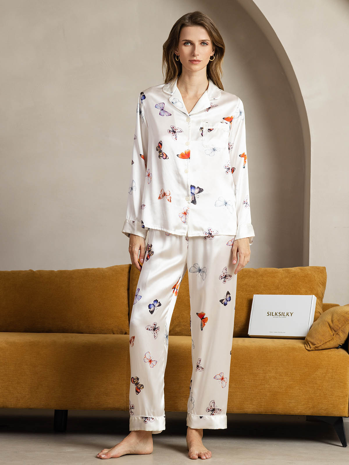[Vit Fjäril] SilkSilky-SE Rent Silke Womens Pajamas 001