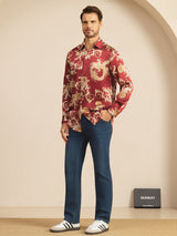 [Vinröd Drake] SilkSilky-SE Long Sleeve Lapel Collar Herrskjorta 008
