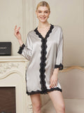 SilkSilky SE Rent Silke 3/4 Ärm V Hals Nattlinne Silver 001