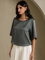 [Mörkgrå] SilkSilky-SE Half Sleeve Dam T-Shirt 005