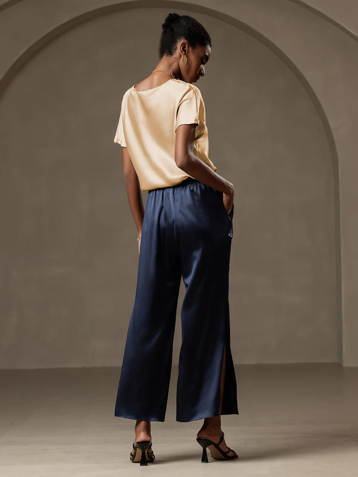 [Champagne] SilkSilky-SE 19Momme Silke Womens T-Shirt 006