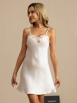 [Vit] SilkSilky-SE Spaghetti Strap V Neck Nattlinne 003