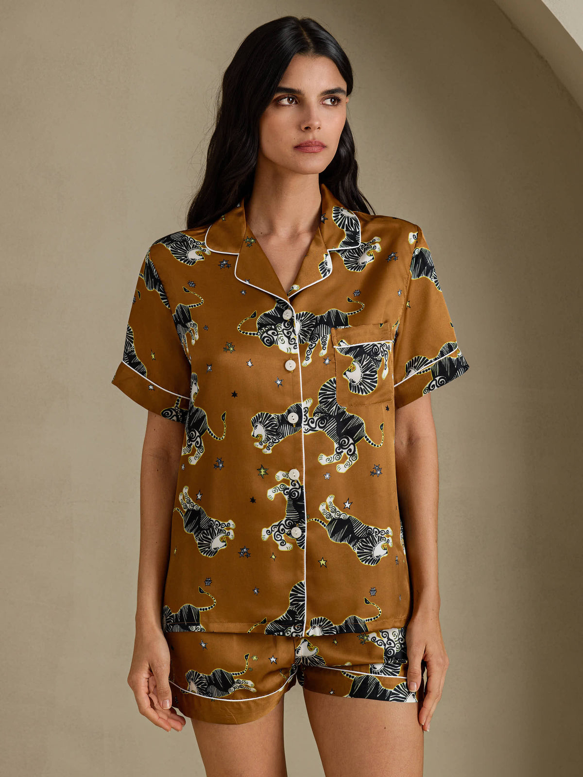 [Brunt Lejon] SilkSilky-SE Short Sleeve Notch Collar Dam Pyjama 001