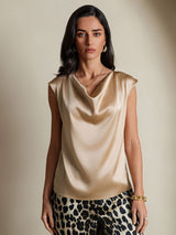 [Champagne] SilkSilky-SE Cap Sleeve Cowl Neck Dam T-Shirt 001