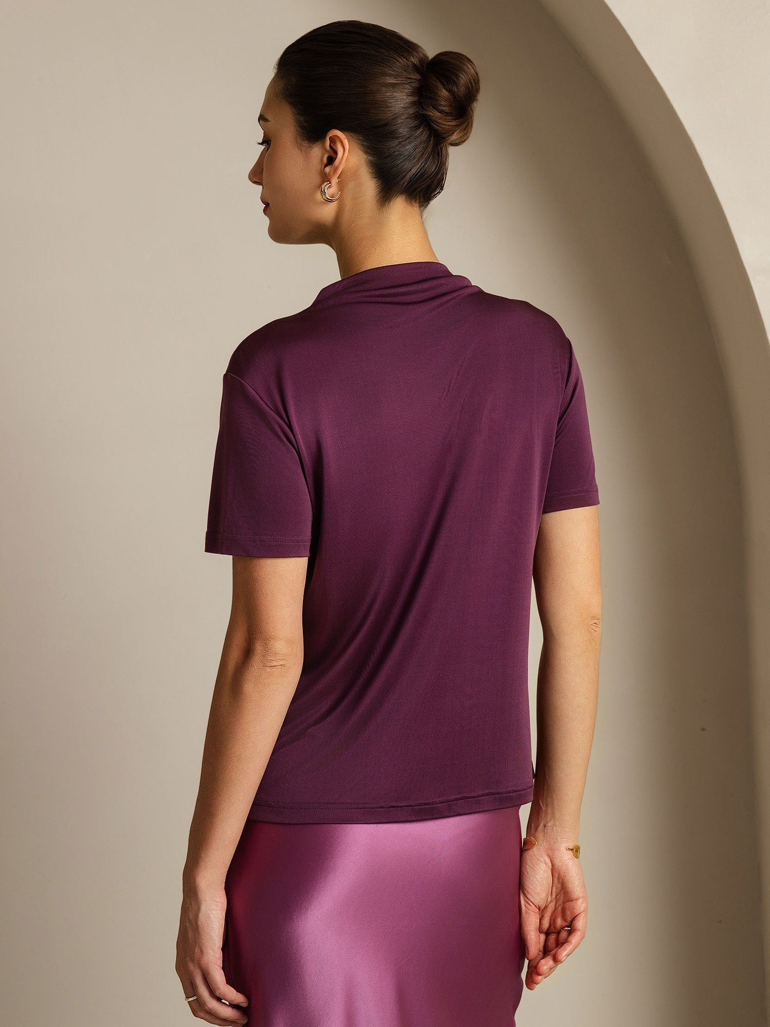 [Lila] SilkSilky-SE Rent Silke Krage Dam T-Shirt 002