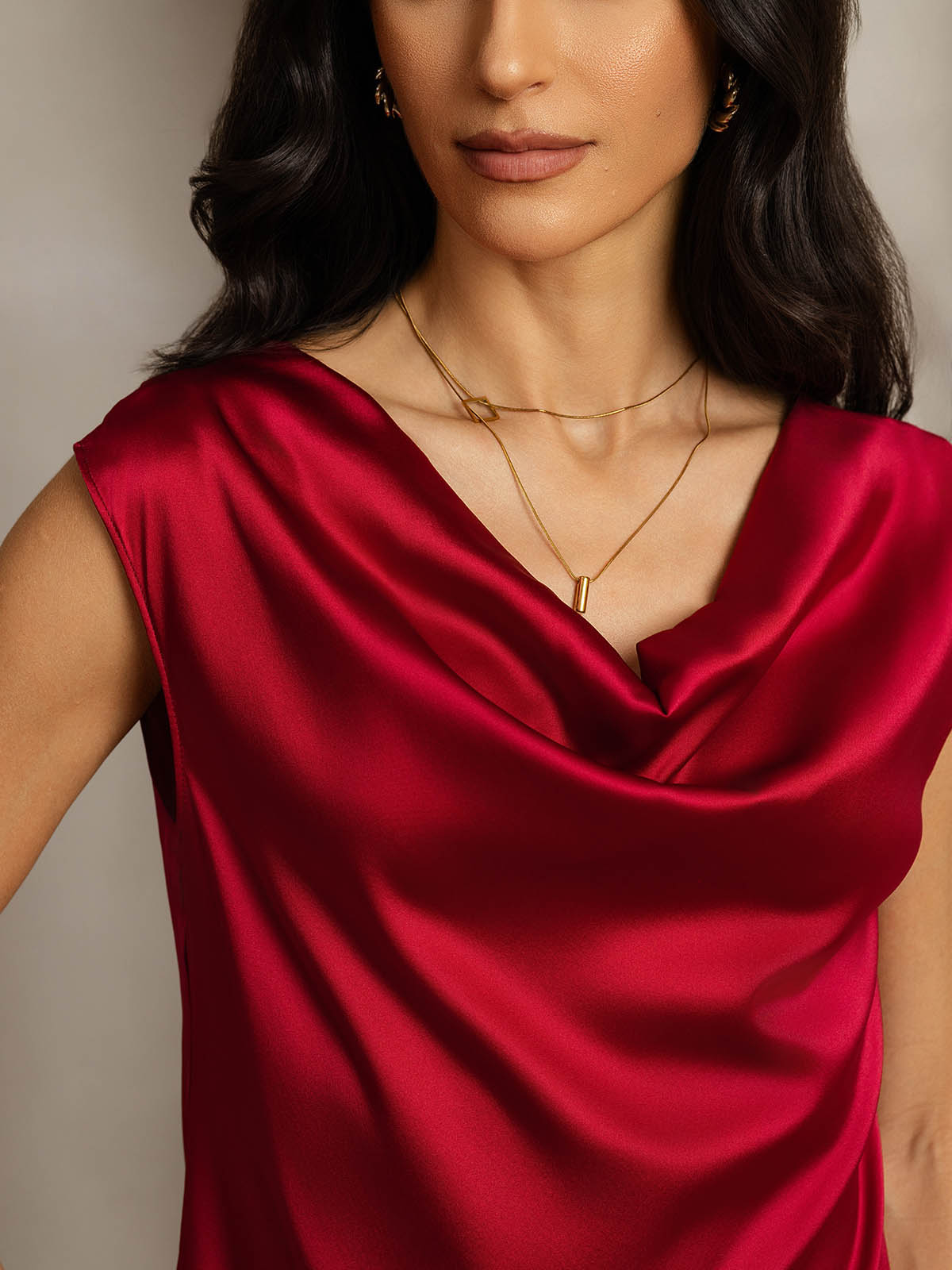 [Vin] SilkSilky-SE 19Momme Kappärm Cowl Halsringning Dam T-Shirt 005