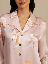 [Rosa] SilkSilky-SE Long Sleeve Lapel Collar Dam Sömnskjorta 005