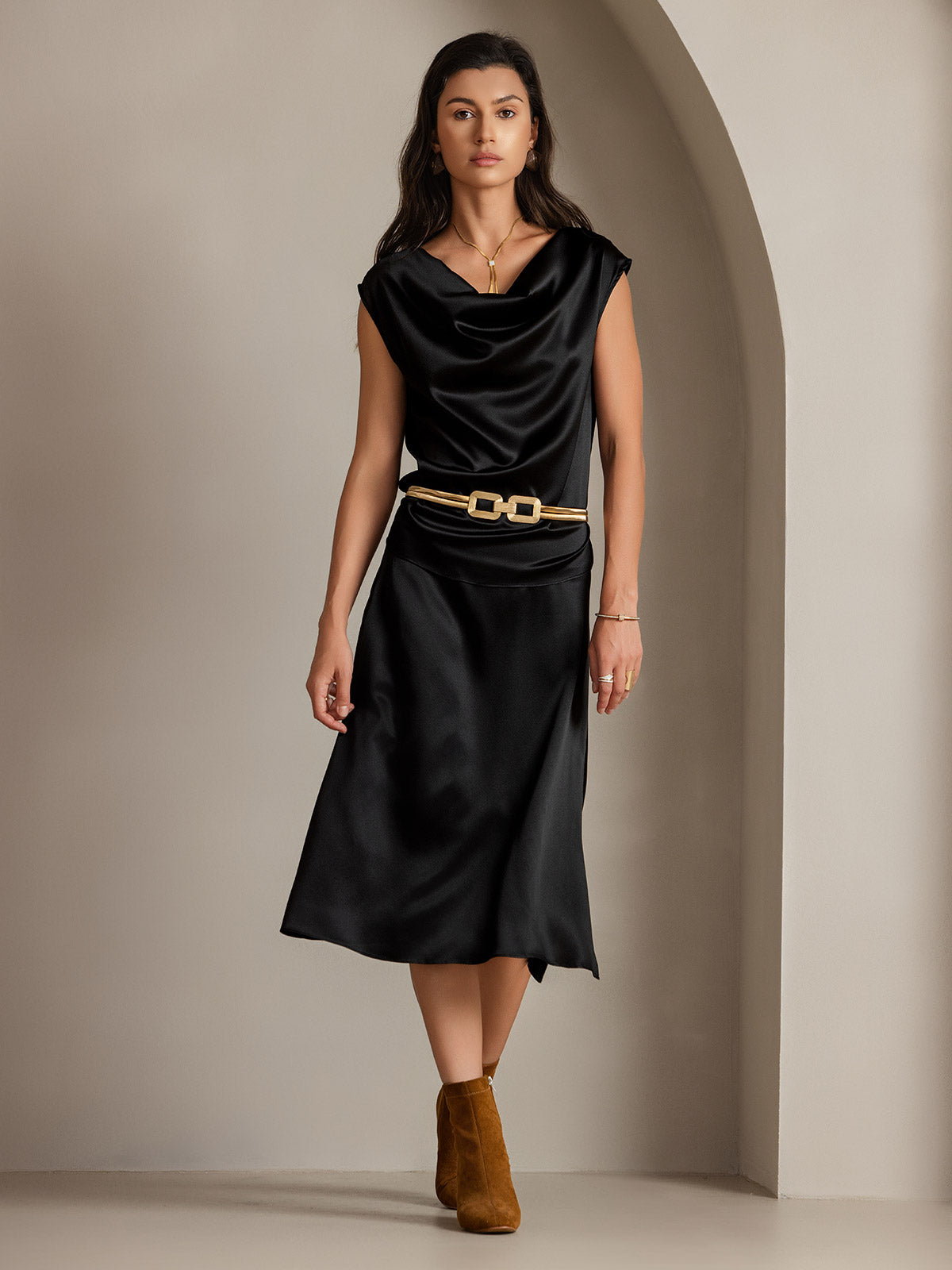 [Svart] SilkSilky-SE 19Momme Silke Skirt 006