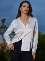 [Vit] SilkSilky-SE Long Sleeve Lapel Collar Damskjorta 001