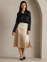 [Svart] SilkSilky-SE Long Sleeve Lapel Collar Damskjorta 003