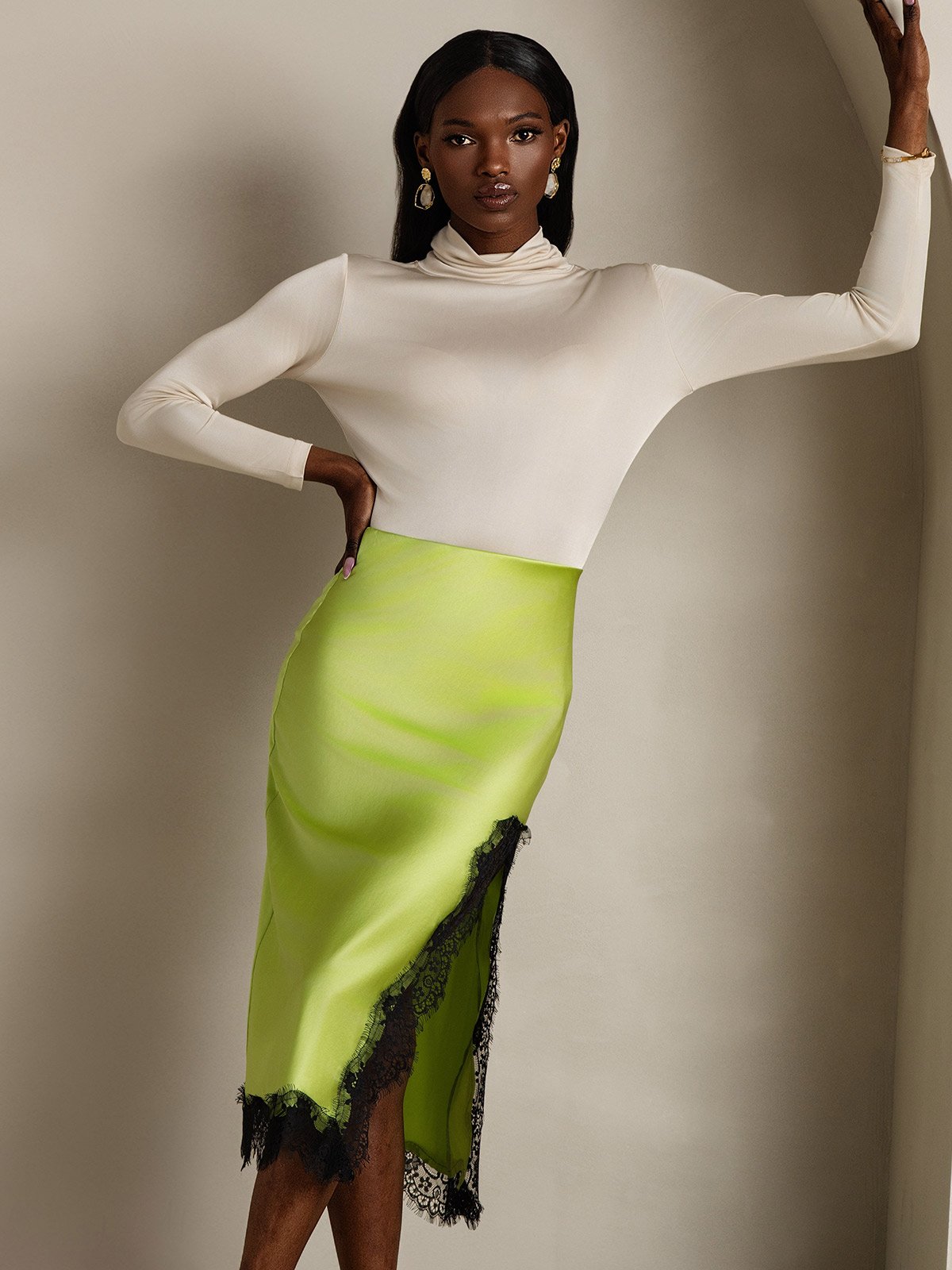 [Mintgrön] SilkSilky-SE 19Momme Silke Skirt 003