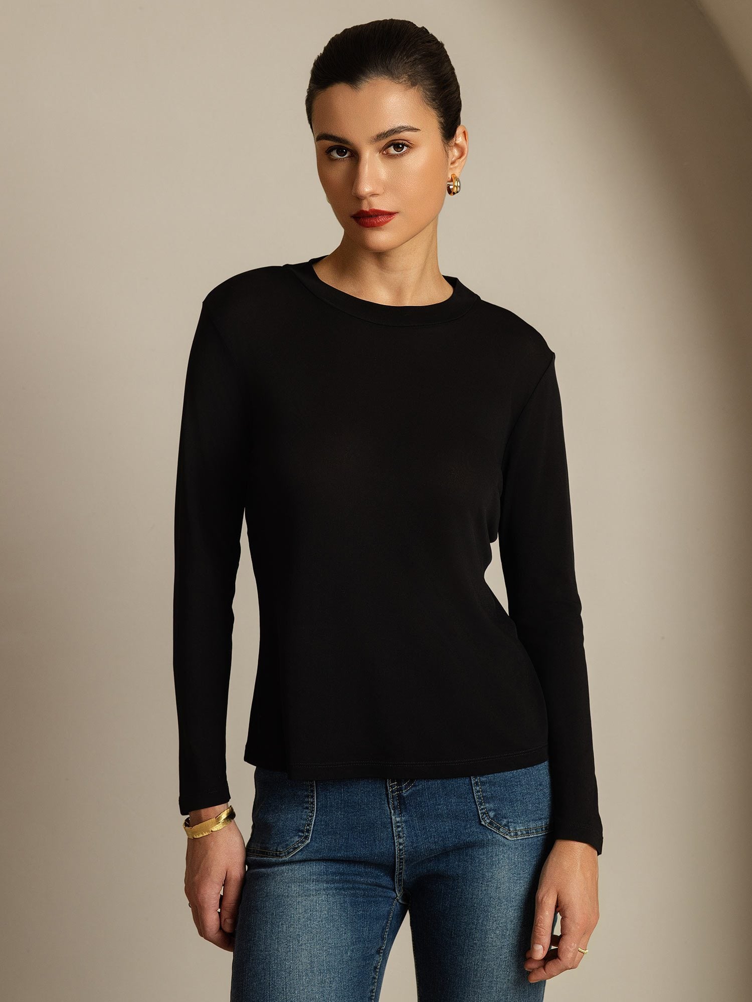 [Svart] SilkSilky-SE Rent Silke Womens T-Shirt 001