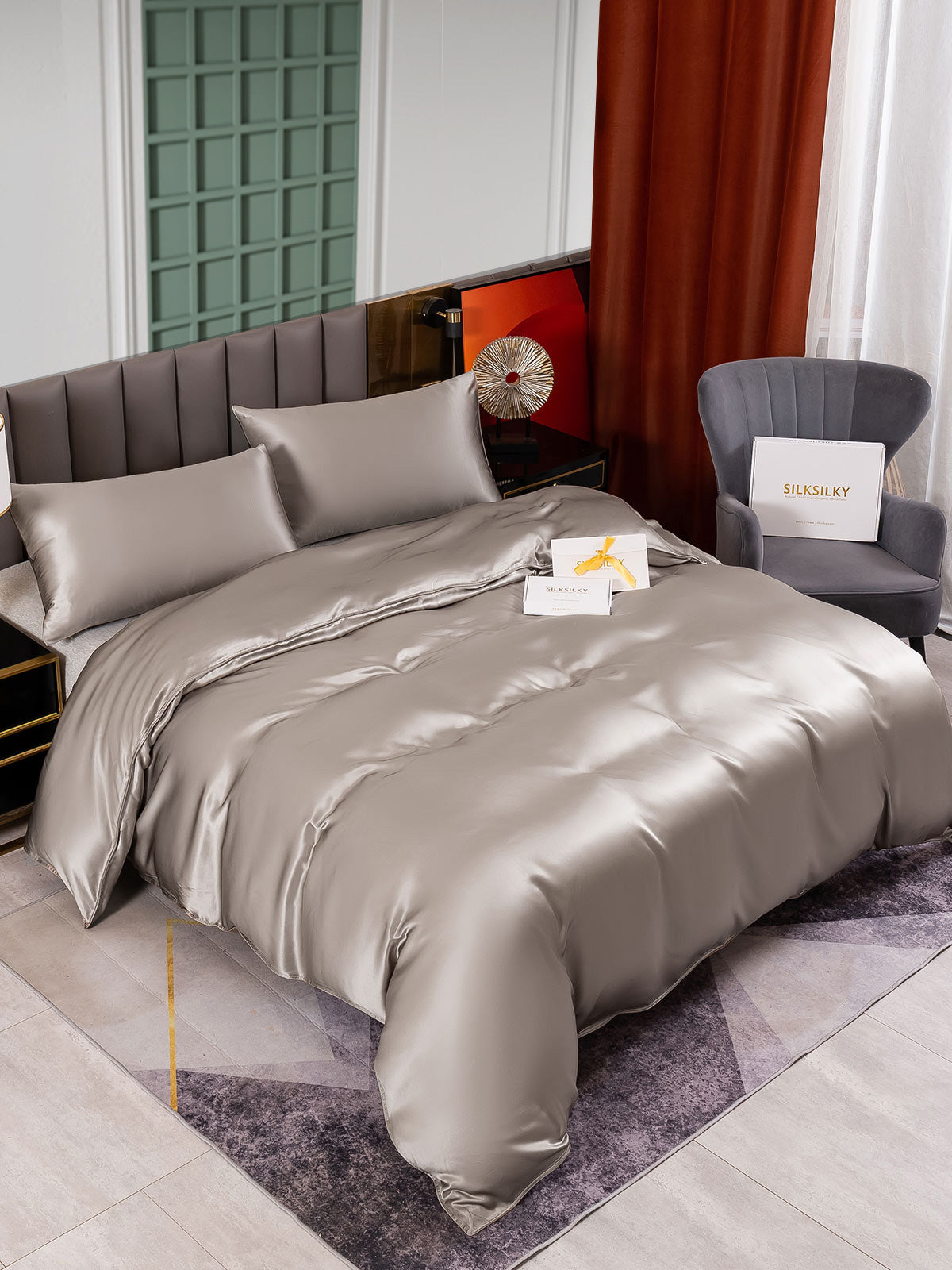 SilkSilky SE 25Momme Rent Silke Bedding Set Grå 001