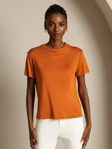 [Orange] SilkSilky-SE 100% Silk Jersey Short Sleeve Mock Neck Dam T-Shirt 003