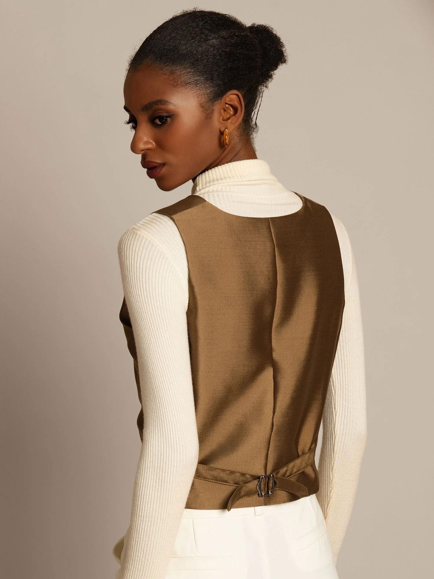 [Brons] SilkSilky-SE 32Momme Silk-Wool Blend Womens Vest 003,