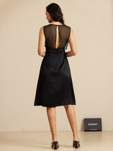 [Svart] SilkSilky-SE 19Momme Sleeveless Illusion Neck Klänning 002