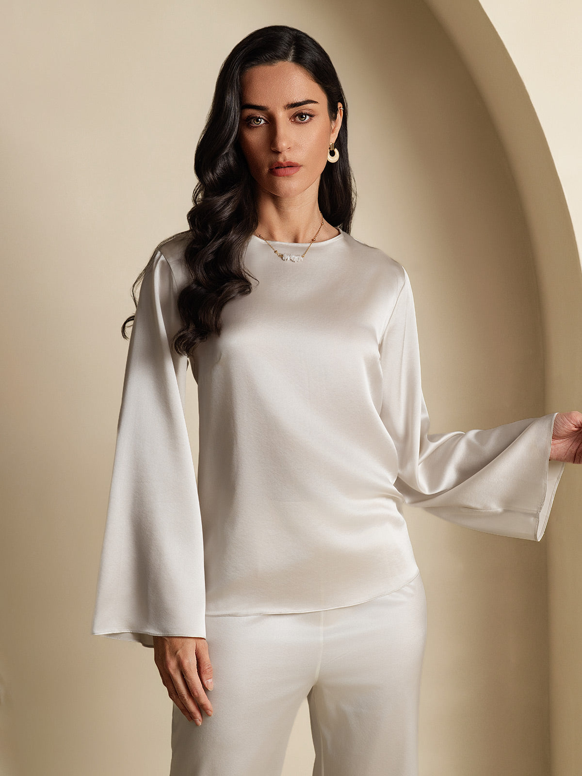 [Ljusgrå] SilkSilky-SE 19Momme Silke Womens T-Shirt 001